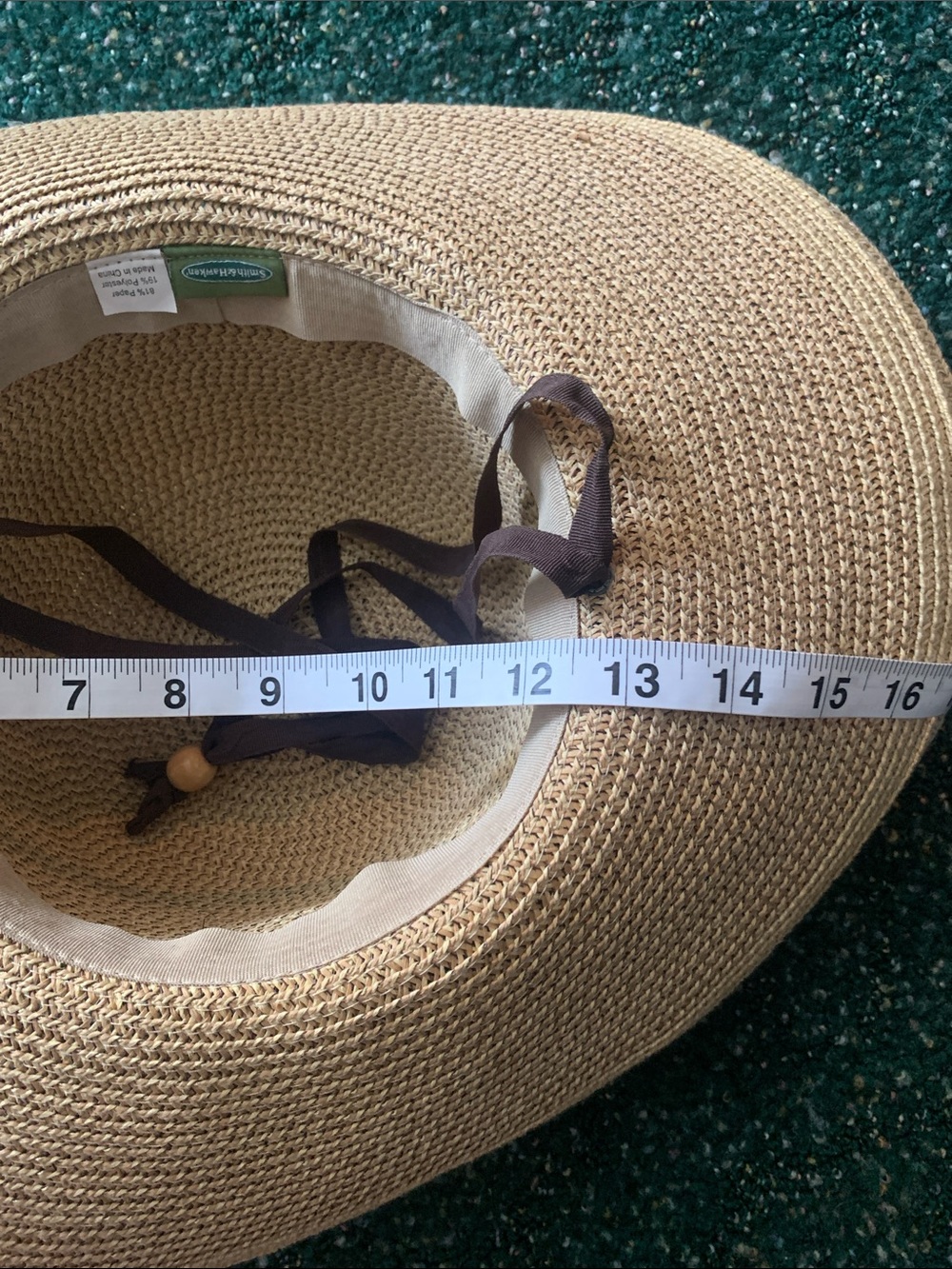 Smith & Hawken Unisex Natural Straw Sun Hat with Adjustable Ties - Picture 9 of 11